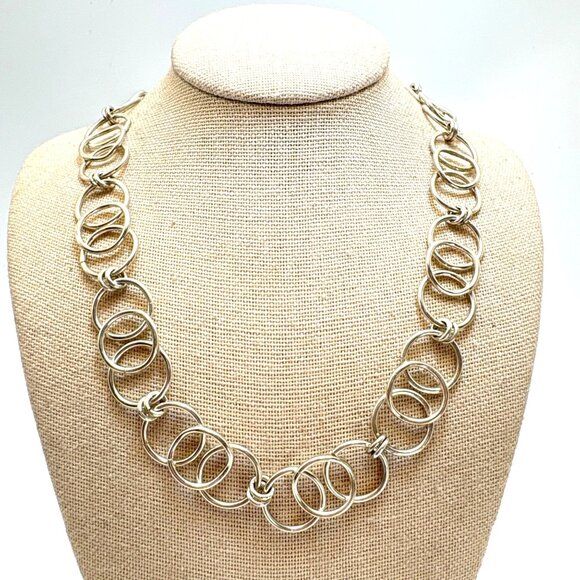 VTG Sterling Silver 925 Large Round Link Chain Necklace Size 18.5" Length - Picture 1 of 9